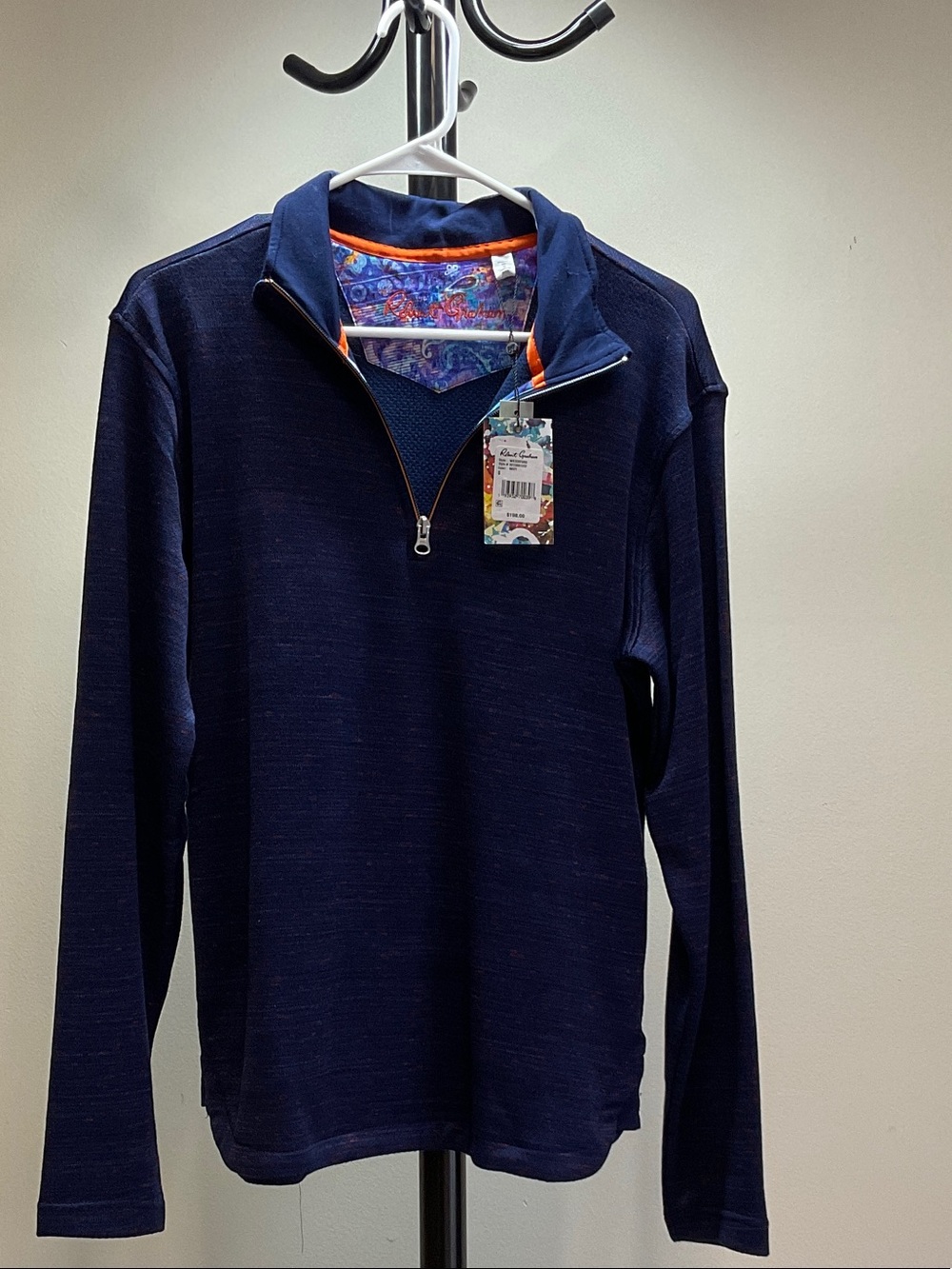 Robert Graham Navy Quarter-Zip Pullover with Orange Trim